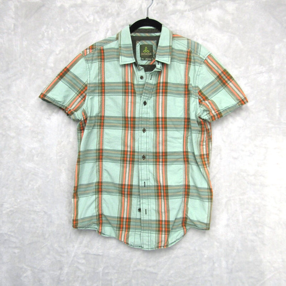 Prana Shirt Mens Small Green Snap Button Lightweight Hiking Camp Outdoors - Picture 1 of 9